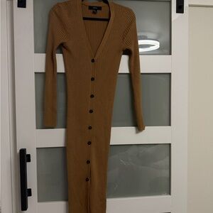 Forever 21 Tan Long Sleeve Button-Down Dress